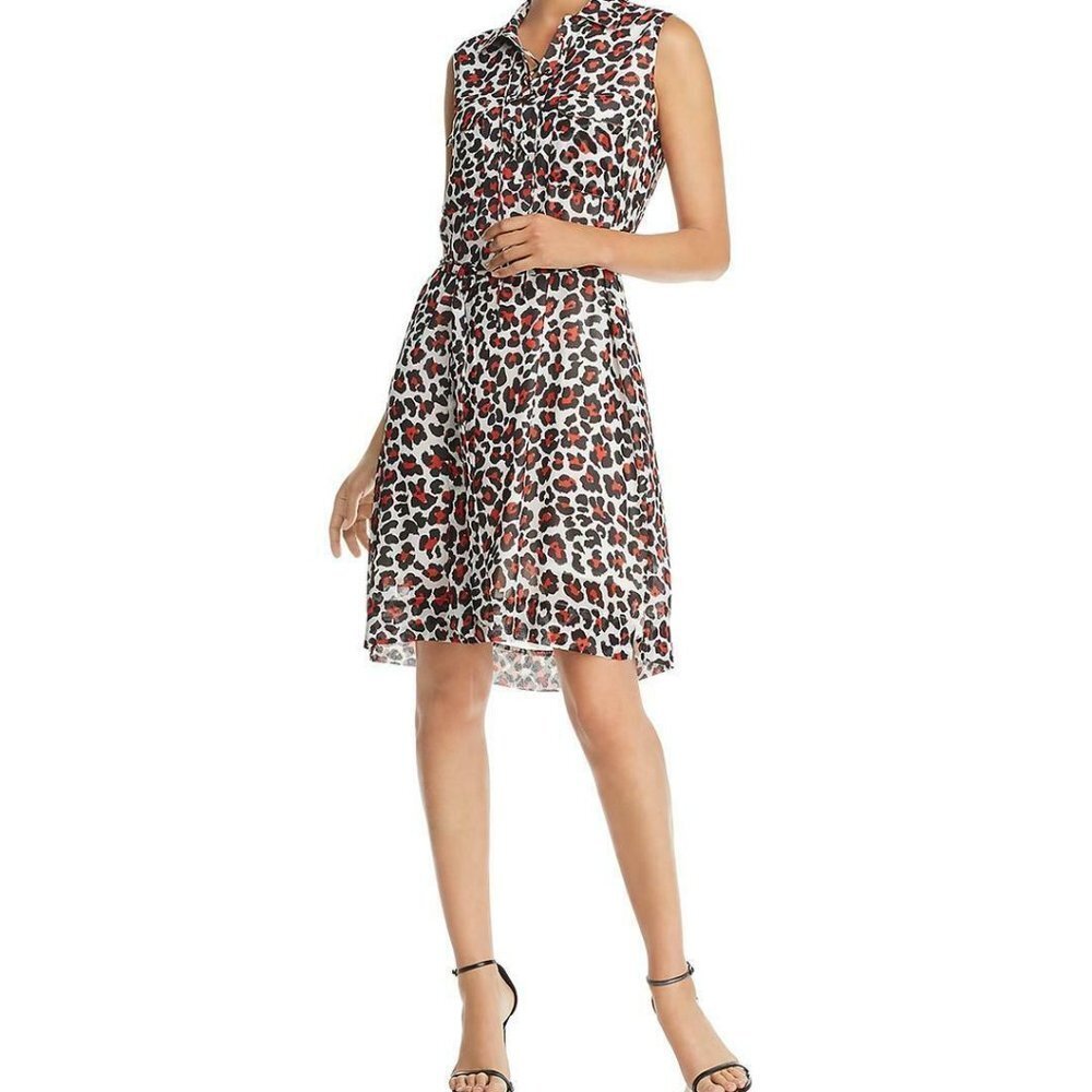 Tahari Women's White Cheetah Casual Midi Dress sz 6 nwt
